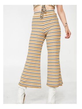 Volcom Women’s Stone Stripe Pants Mustard Yellow Flare Size XS
